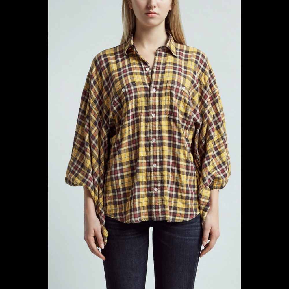 R13 Kimono Shirt – Yellow Plaid size x-small.
